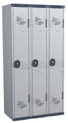 Acial hegesztett öltözőszekrény, 3 rekeszes, 300 mm, hengerzárral, szürke/szürke