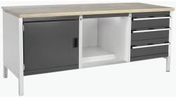 bott Műhelyasztal Bott Cubio Tároló, 84 x 200 x 75 cm, 1 szekrény, 3 fiók, polc, multiplex, szürke-antracit