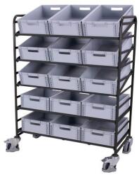 Cordes Euro polcos kocsi rekeszekkel és ferde polcokkal, 5 polccal, 135 x 66, 5 x 170 cm, szürke