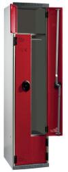 Acial hegesztett öltözőszekrény, Z-ajtós, 2 rekeszes, hengerzárral, szürke/piros