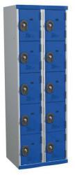 Acial hegesztett öltözőszekrény, 2 oszlopban 10 rekesszel, 300 mm, hengerzárral, szürke/kék