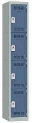 Vinco hegesztett öltözőszekrény, 1 oszlopban 4 rekesszel, 300 mm, forgóretesszel, szürke/kék