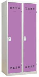 Vinco hegesztett öltözőszekrény válaszfallal, 2 rekeszes, 400 mm, hengerzárral, szürke/lila