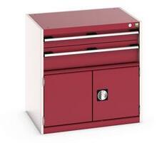 bott Műhely fiókos szekrény Bott Cubio 200, 80 x 80 x 65 cm, 2 fiók, 1 szekrény, szürke-piros