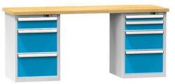 POLAK Műhelyasztal KOMBI NB4725, 2500 x 700 x 880 mm, BÜKK, szürkéskék