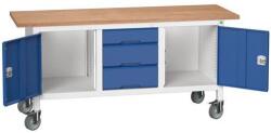 bott Verso Storage mobil műhelyasztal, 175 x 60 x 83 cm, multiplex, 3 fiók, 2 szekrény, szürke-kék