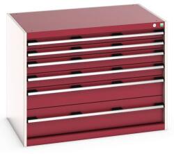 bott Műhely fiókos szekrény Bott Cubio 200, 80 x 105 x 75 cm, 6 fiókos, szürke-piros