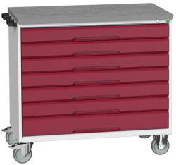 bott Verso mobil íróasztal fiókokkal, 98 x 105 x 60 cm, 7 fiókos, linóleum, szürke-piros