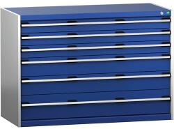 bott Műhely fiókos szekrény Bott Cubio 200, 90 x 130 x 65 cm, 6 fiókos, szürke-kék