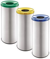 ALDA EKO 3 db-os fém szemetes kosár készlet szelektív hulladékhoz, 3 x 45 l térfogat