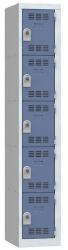 Vinco hegesztett öltözőszekrény, 1 oszlopban 5 rekesszel, 300 mm, forgóretesszel, szürke/kék
