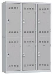 Vinco hegesztett öltözőszekrény, 3 oszlopban 6 rekesszel, 400 mm, forgóretesszel, szürke/szürke
