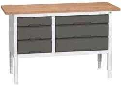 bott Verso műhelyasztal, állítható magasságú, 83-93 x 150 x 60 cm, multiplex, 3 fiókos, szürke-antracit