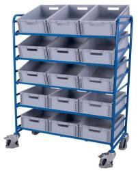 Cordes Euro polcos kocsi rekeszekkel és ferde polcokkal, 5 polccal, 135 x 66, 5 x 170 cm, kék