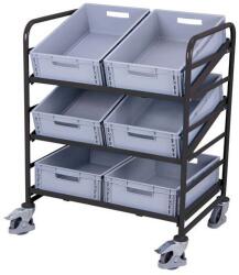 Cordes Euro polcos kocsi rekeszekkel és ferde polcokkal, 3 polccal, 93, 5 x 66, 5 x 112, 5 cm, szürke