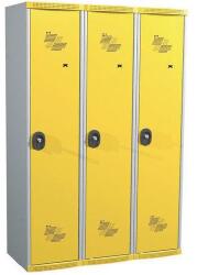 Acial hegesztett öltözőszekrény válaszfallal, 3 rekeszes, 400 mm, hengerzárral, szürke/sárga