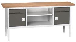 bott Verso műhelyasztal, állítható magasságú, 83-93 x 200 x 60 cm, multiplex, 2 fiók, 1 polc, 2 szekrény, szürke-antracit