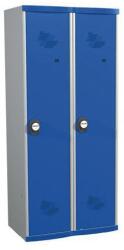Acial hegesztett öltözőszekrény válaszfallal, 2 rekeszes, 400 mm, számkódos zárral, szürke/kék