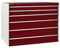 bott Műhely fiókos szekrény Bott Cubio, 100 x 130 x 75 cm, 6 fiókos, szürke-piros