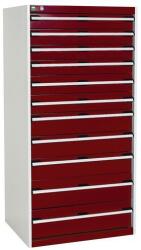 bott Műhely fiókos szekrény Bott Cubio, 160 x 80 x 65 cm, 11 fiókos, szürke-piros