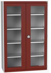 bott Műhelyszekrény átlátszó ajtókkal Bott Cubio, 200 x 130 x 52, 5 cm, 4 polcos, szürke-piros