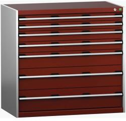 bott Műhely fiókos szekrény Bott Cubio 200, 100 x 105 x 65 cm, 7 fiókos, szürke-piros