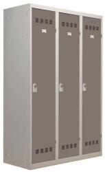 Vinco hegesztett öltözőszekrény válaszfallal, 3 rekeszes, 400 mm, forgóretesszel, szürke/barna