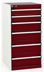 bott Műhely fiókos szekrény Bott Cubio, 100 x 52, 5 x 65 cm, 6 fiókos, szürke-piros