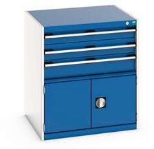 bott Műhely fiókos szekrény Bott Cubio 200, 90 x 80 x 75 cm, 3 fiók, 1 szekrény, szürke-kék