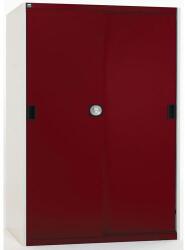 bott Műhelyszekrény tolóajtókkal, 160 x 130 x 65 cm, 3 polccal, szürke-piros