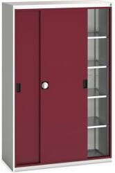 bott Műhelyszekrény tolóajtókkal, 200 x 130 x 55 cm, 4 polccal, szürke-piros