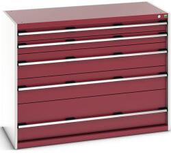 bott Műhely fiókos szekrény Bott Cubio 200, 100 x 130 x 65 cm, 5 fiókos, szürke-piros