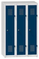 Polak Fém szekrény, 3 ajtós, lábazaton, 750 x 500 x 1200 mm, szürke-sötétkék