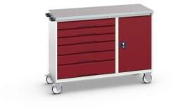 bott Karbantartó fiókos kocsi Bott Verso, 98 x 130 x 60 cm, 6 fiókos, szekrény, linóleum, szürke-piros