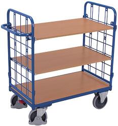 Variofit Polcos kocsi fogantyúval és hálós oldalakkal, 400 kg-ig, 3 polcos, 118 x 103, 5 x 52 cm, kék