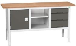 bott Verso műhelyasztal, állítható magasságú, 83-93 x 175 x 60 cm, multiplex, 3 fiók, 1 polc, 1 szekrény, szürke-antracit