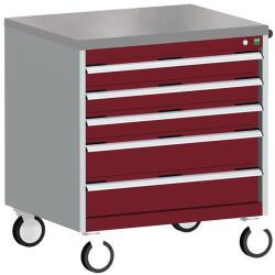 bott Cubio mobil komód, 89 x 80 x 65 cm, 5 fiókos, linóleum, szürke-piros