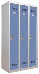 Vinco hegesztett öltözőszekrény, 3 rekeszes, 300 mm, forgóretesszel, szürke/kék