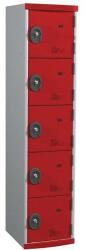 Acial hegesztett öltözőszekrény, 1 oszlopban 5 rekesszel, 400 mm, hengerzárral, szürke/piros