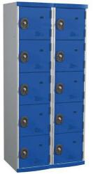 Acial hegesztett öltözőszekrény, 2 oszlopban 10 rekesszel, 400 mm, hengerzárral, szürke/kék