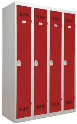 Vinco hegesztett öltözőszekrény, 4 rekeszes, 300 mm, forgóretesszel, szürke/piros