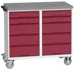 bott Karbantartó fiókos kocsi Bott Verso, 98 x 105 x 60 cm, 10 fiókos, linóleum, szürke-piros