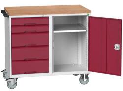 bott Karbantartó fiókos kocsi Bott Verso, 98 x 105 x 60 cm, 5 fiókos, szekrényes, multiplex, szürke-piros