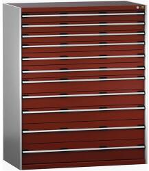 bott Műhely fiókos szekrény Bott Cubio 200, 160 x 130 x 75 cm, 11 fiókos, szürke-piros