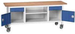 bott Mobil műhelyasztal Bott Verso Storage, 200 x 60 x 83 cm, multiplex, 2 fiók, 1 polc, 2 szekrény, szürke-kék