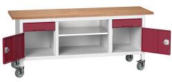 bott Mobil műhelyasztal Bott Verso Storage, 200 x 60 x 83 cm, multiplex, 2 fiók, 1 polc, 2 szekrény, szürke-piros