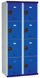 Acial hegesztett öltözőszekrény, 2 oszlopban 8 rekesszel, 400 mm, hengerzárral, szürke/kék