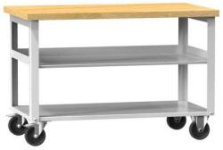 POLAK Mobil műhelyasztal PPS Multiplex, 81 x 120 x 70 cm, 2 polccal, bükk/szürke