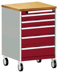 bott Cubio mobil fiókos szekrény, 99 x 65 x 65 cm, 5 fiókos, multiplex, szürke-piros