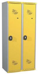 Acial hegesztett öltözőszekrény válaszfallal, 2 rekeszes, 400 mm, forgóretesszel, szürke/sárga